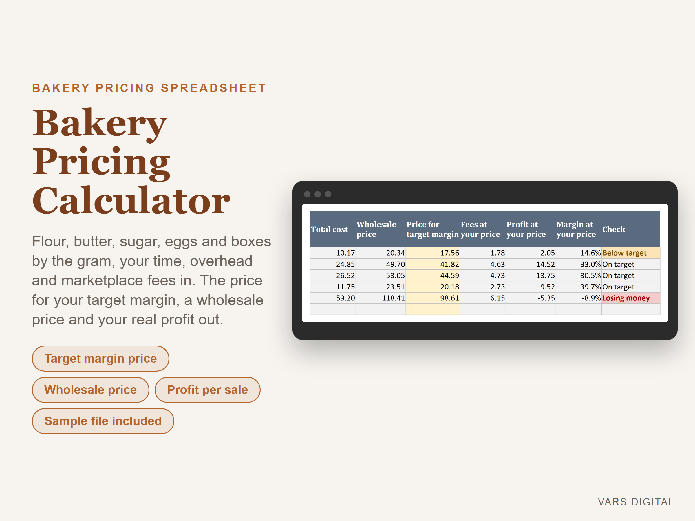 Bakery Pricing Calculator spreadsheet template preview