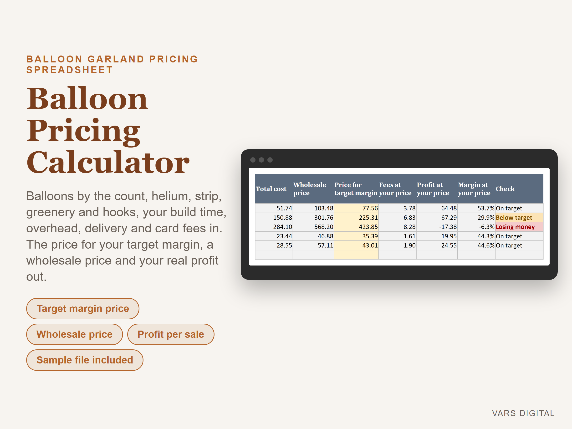 Balloon Pricing Calculator spreadsheet template preview