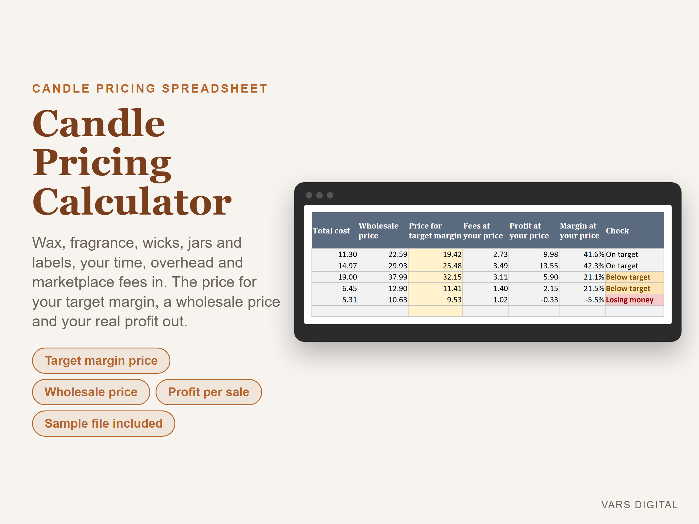 Candle Pricing Calculator spreadsheet template preview