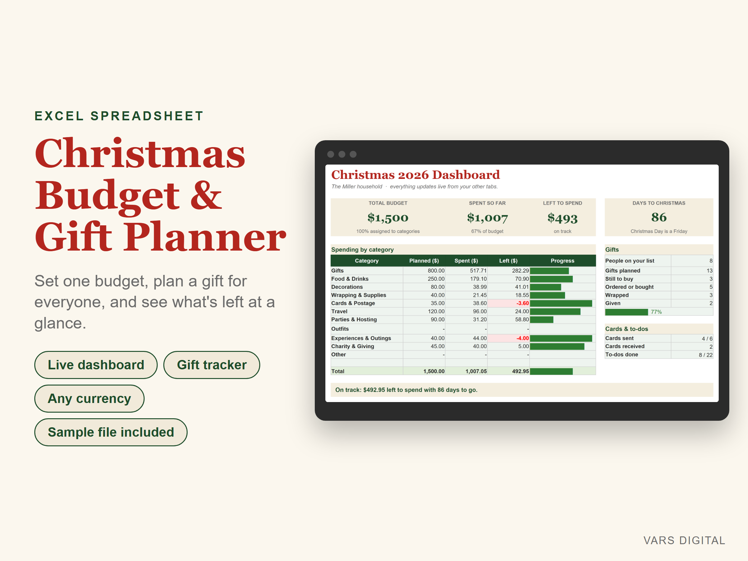 Christmas Budget & Gift Planner spreadsheet template preview