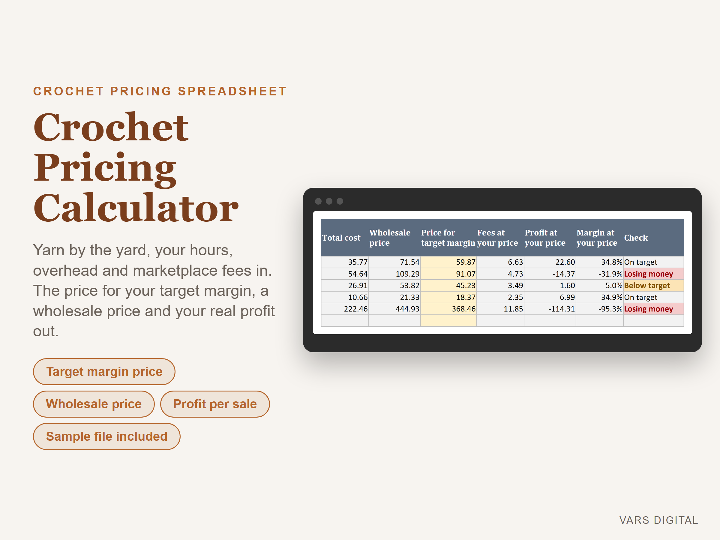 Crochet Pricing Calculator spreadsheet template preview