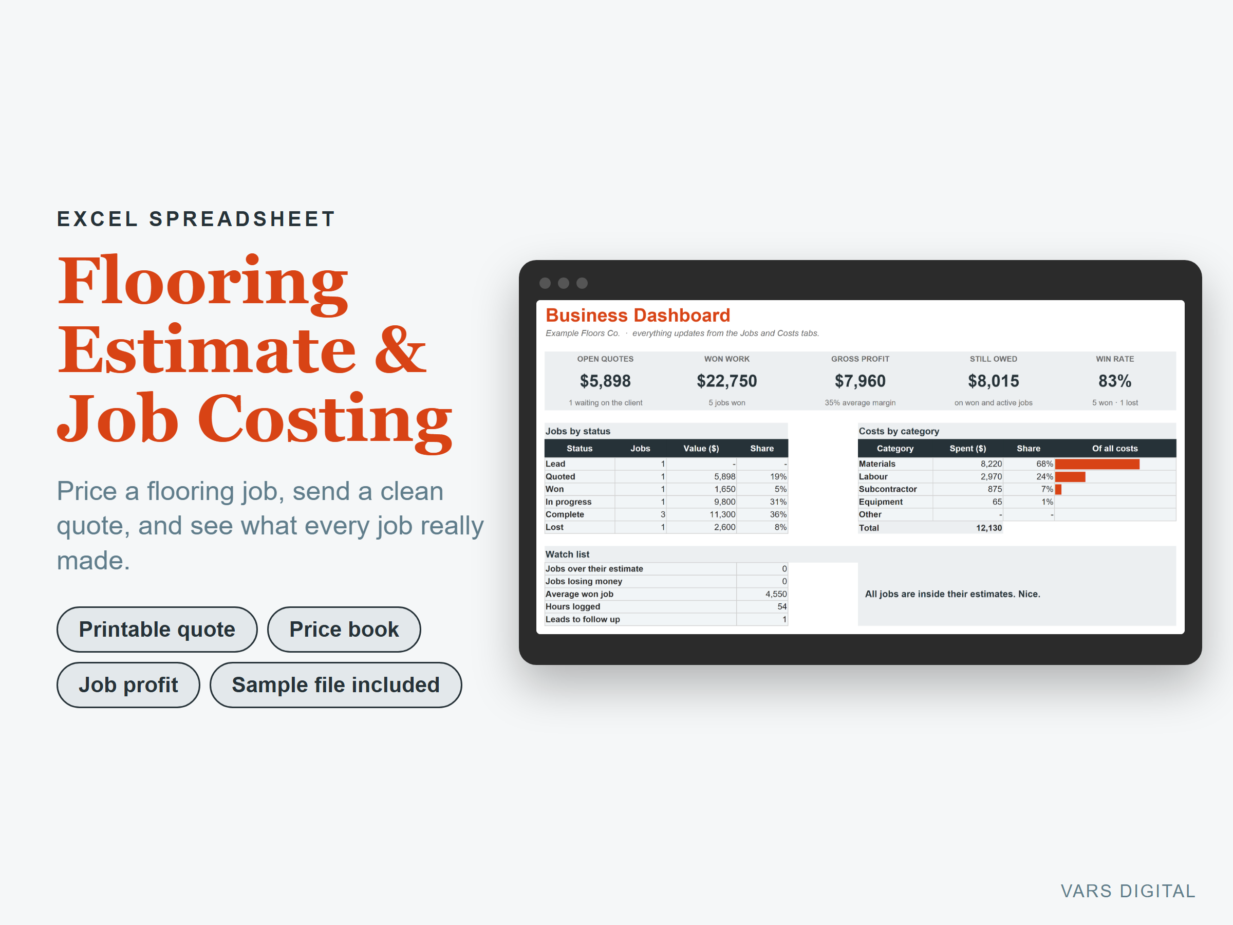 Flooring Estimate & Job Costing spreadsheet template preview