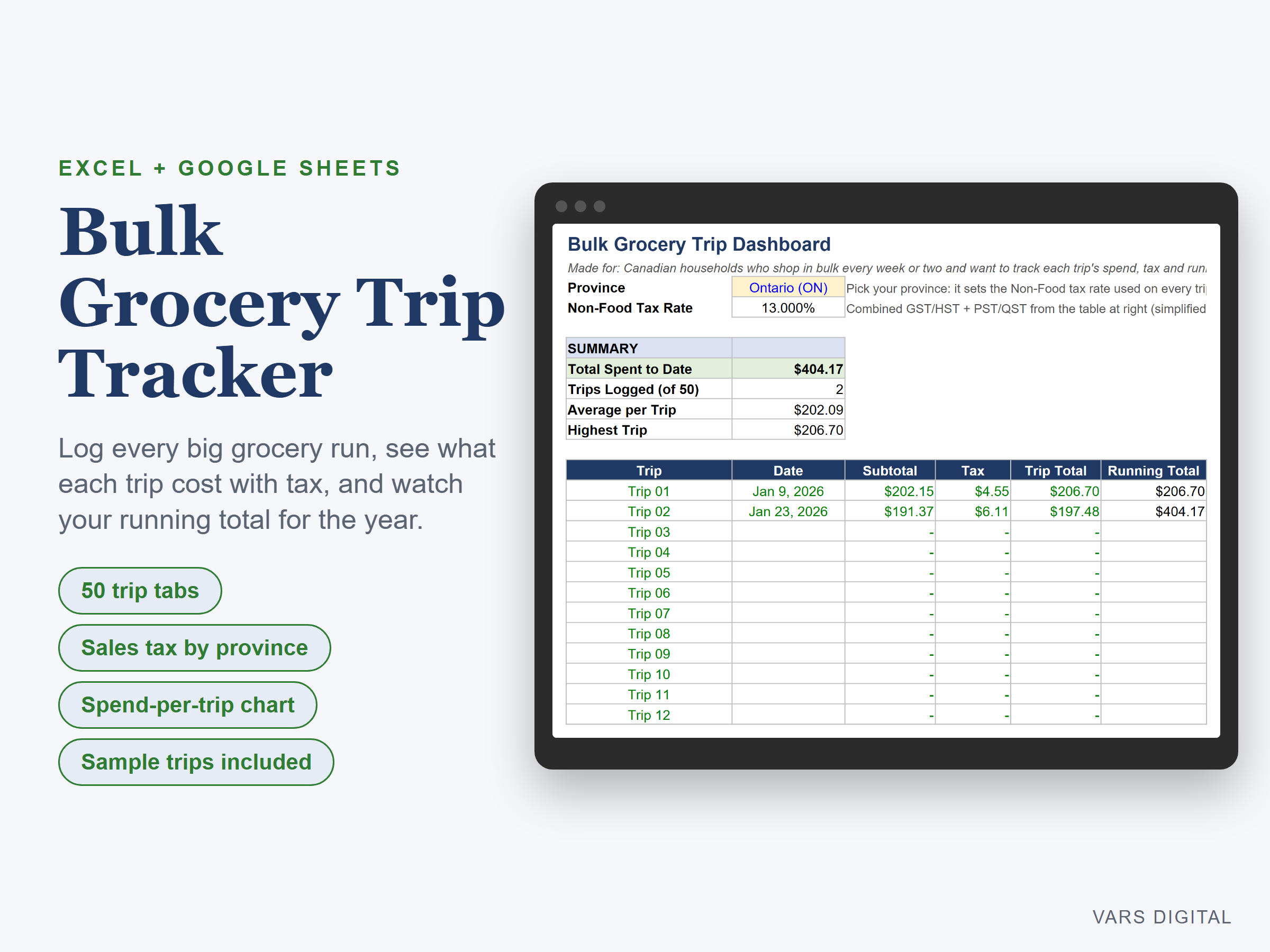 Grocery Budget Tracker (Canada) spreadsheet template preview