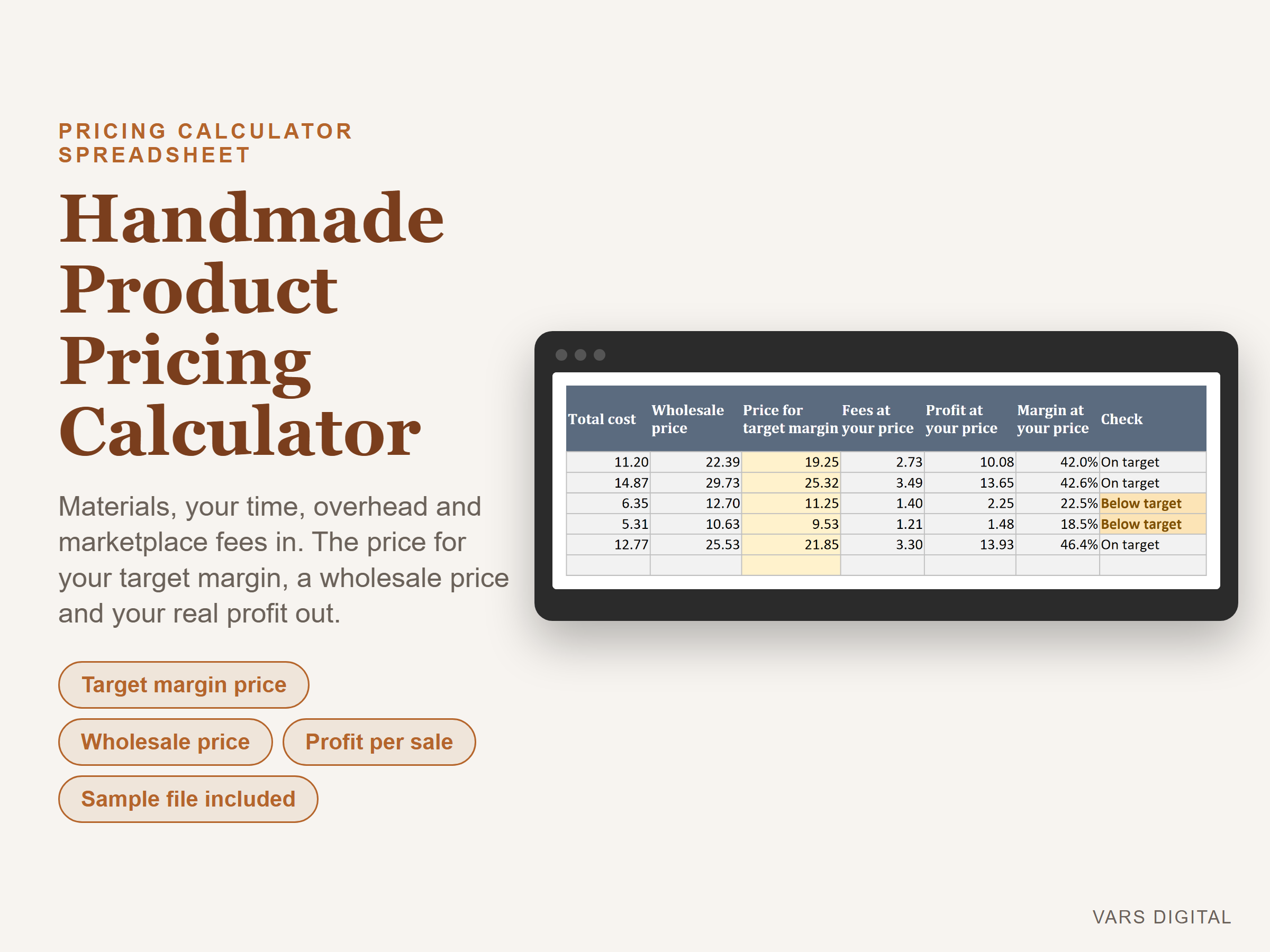 Handmade Product Pricing Calculator spreadsheet template preview