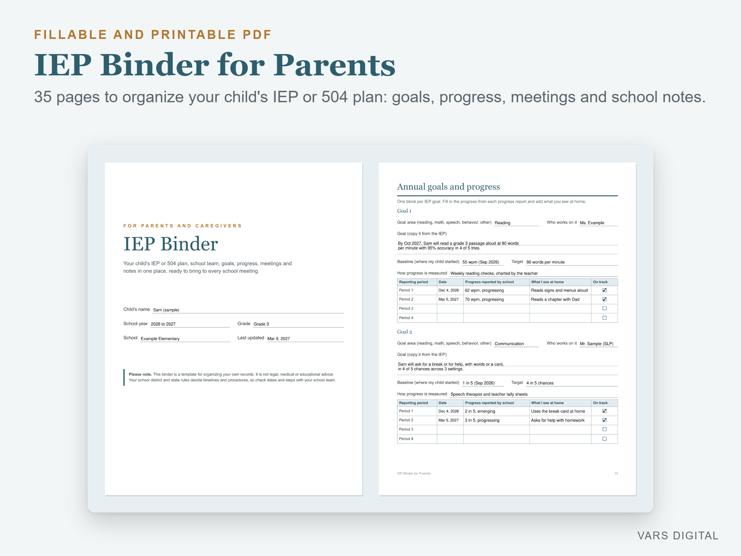 IEP Binder for Parents (Fillable PDF) preview