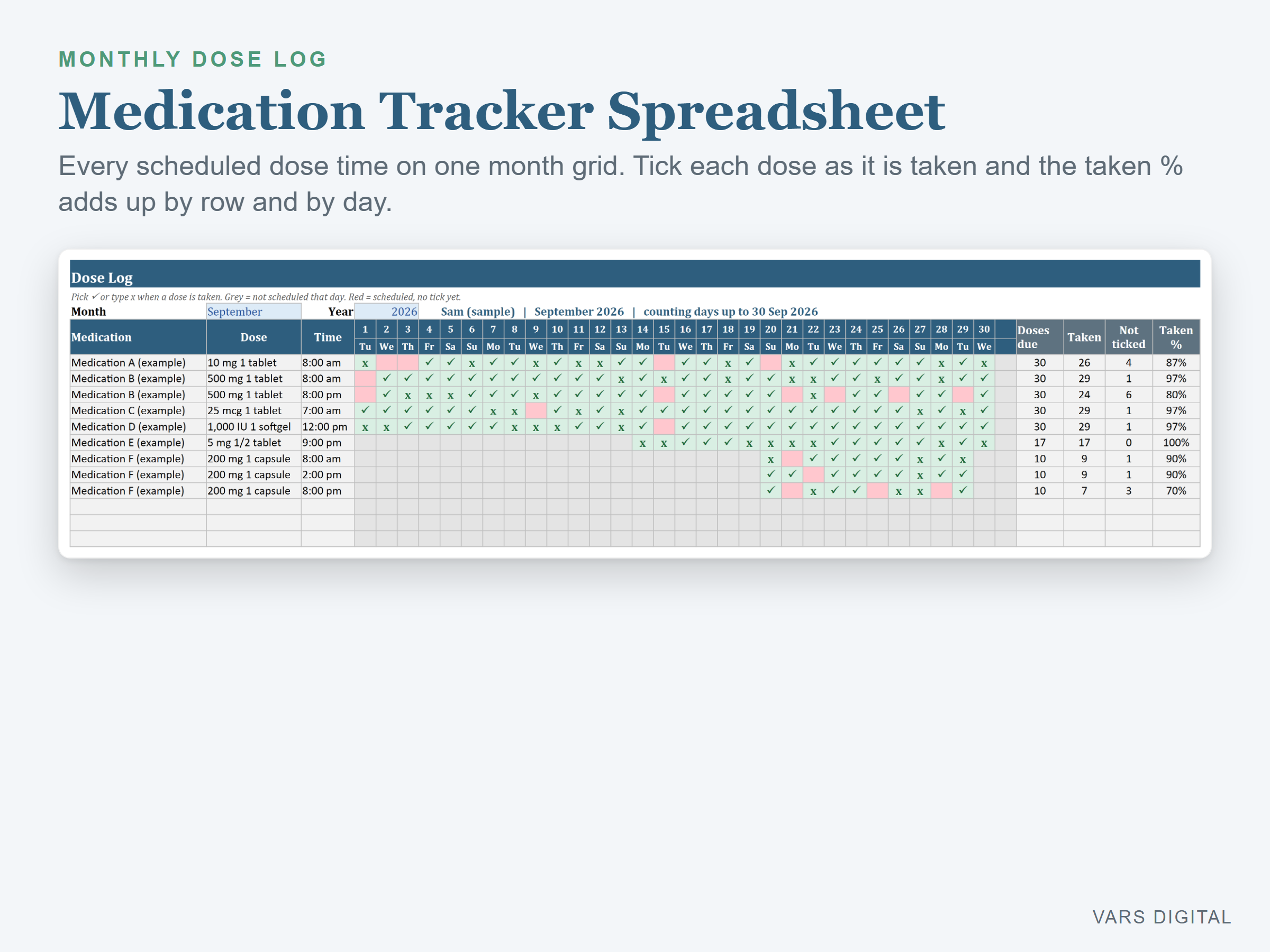 Medication Tracker Spreadsheet spreadsheet template preview