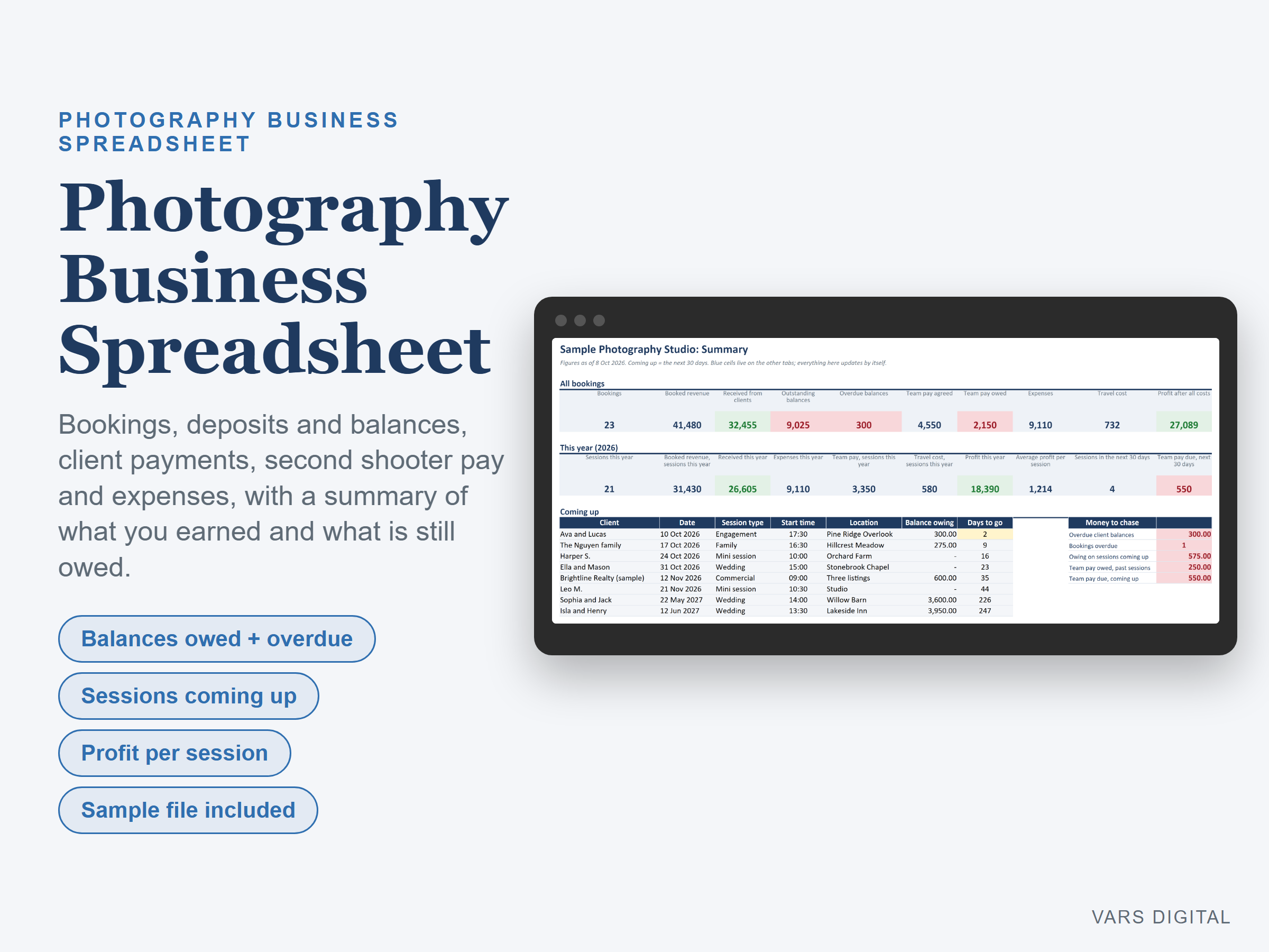 Photography Business Spreadsheet spreadsheet template preview