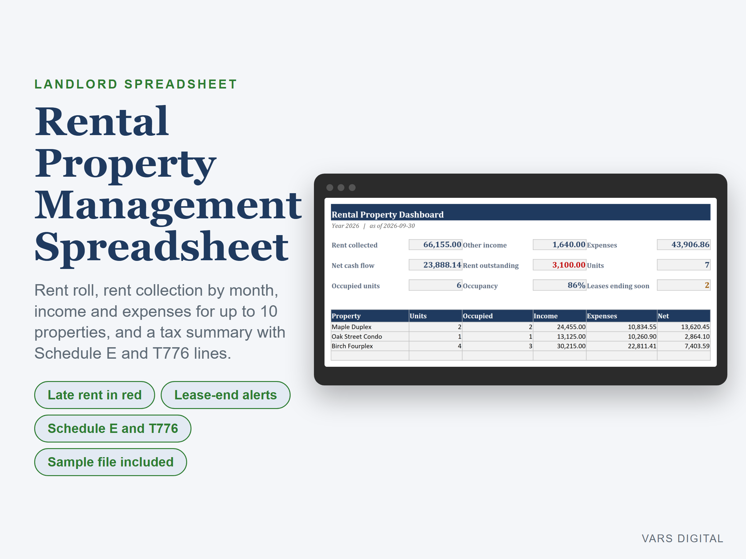 Rental Property Management Spreadsheet spreadsheet template preview