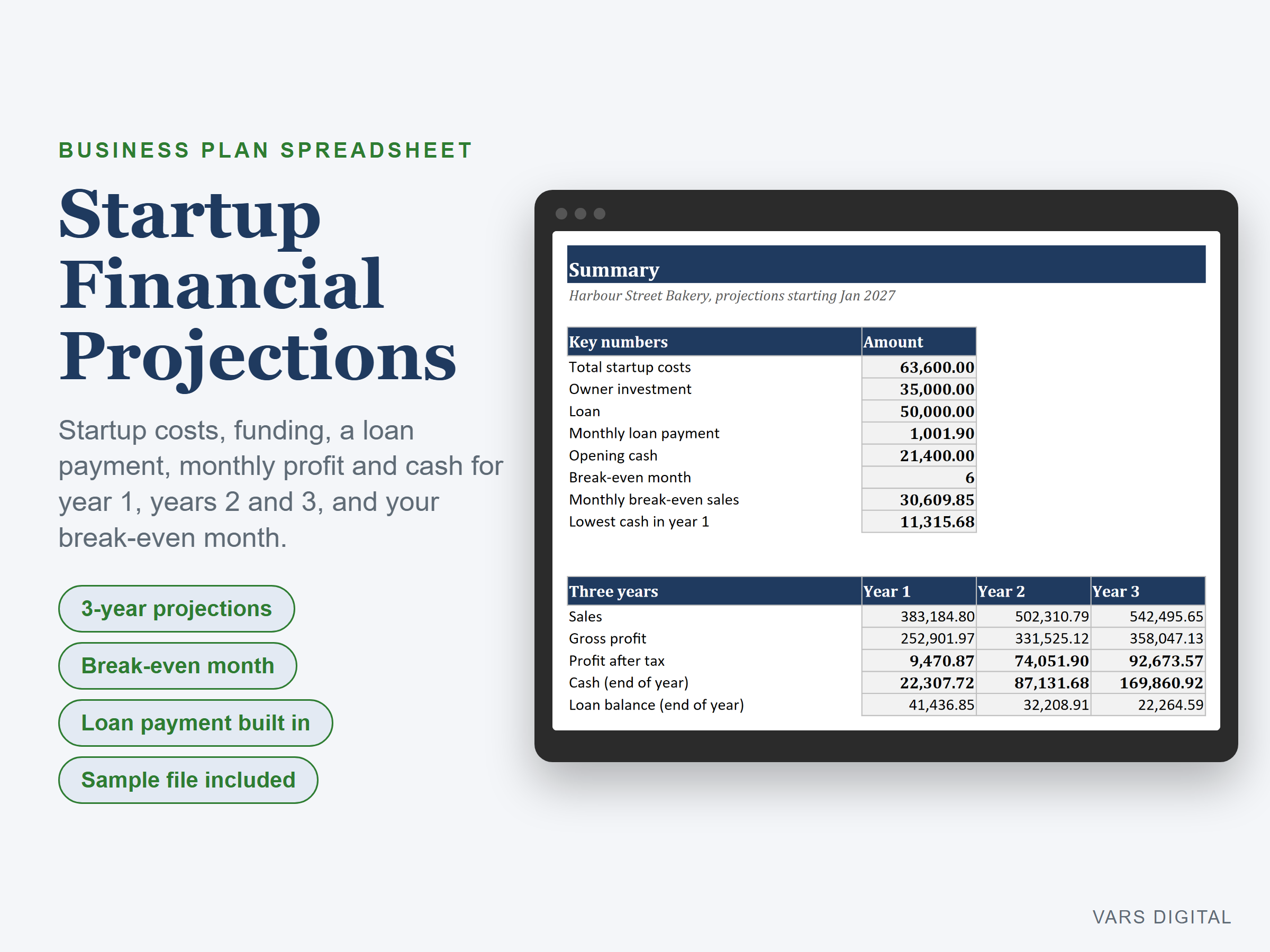 Startup Financial Projections spreadsheet template preview